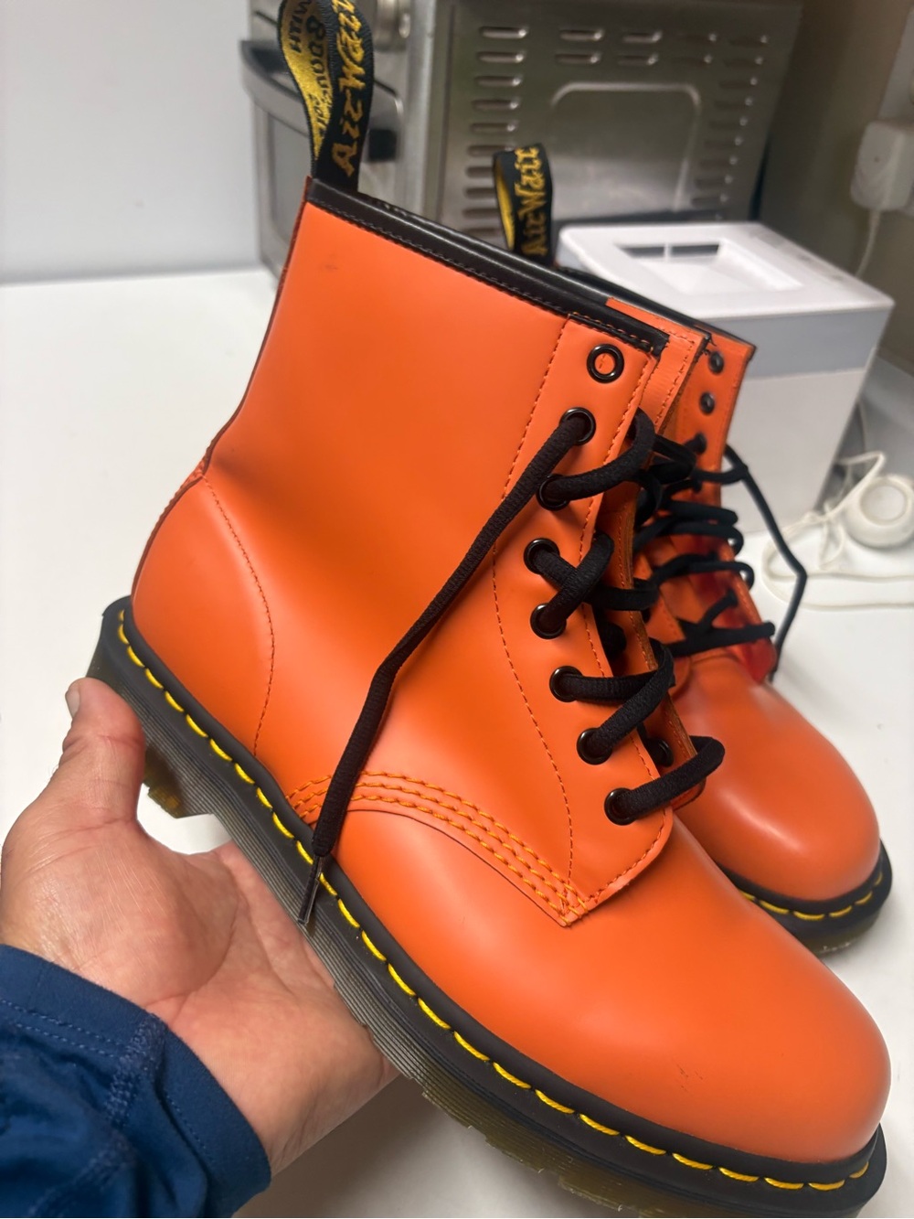 New size 10 Dr. Martens Orange Leather Insole Boot Interior View